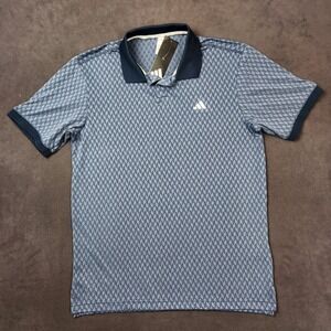 Adidas Jacquard Polo Shirt‎ Mens Medium Crew Navy Geo Print Golf ADVRO963